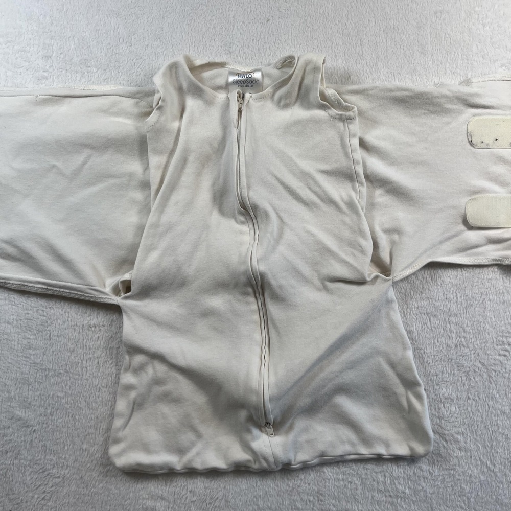 Halo SleepSack Swaddle Gown Baby 0-3‎ Months White Cotton Zip Wearable Blanket